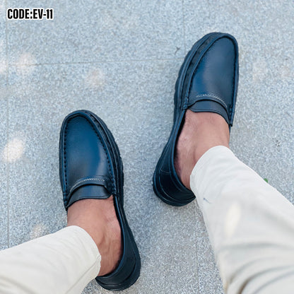 Premium Black Leather Casual Shoes EV-11