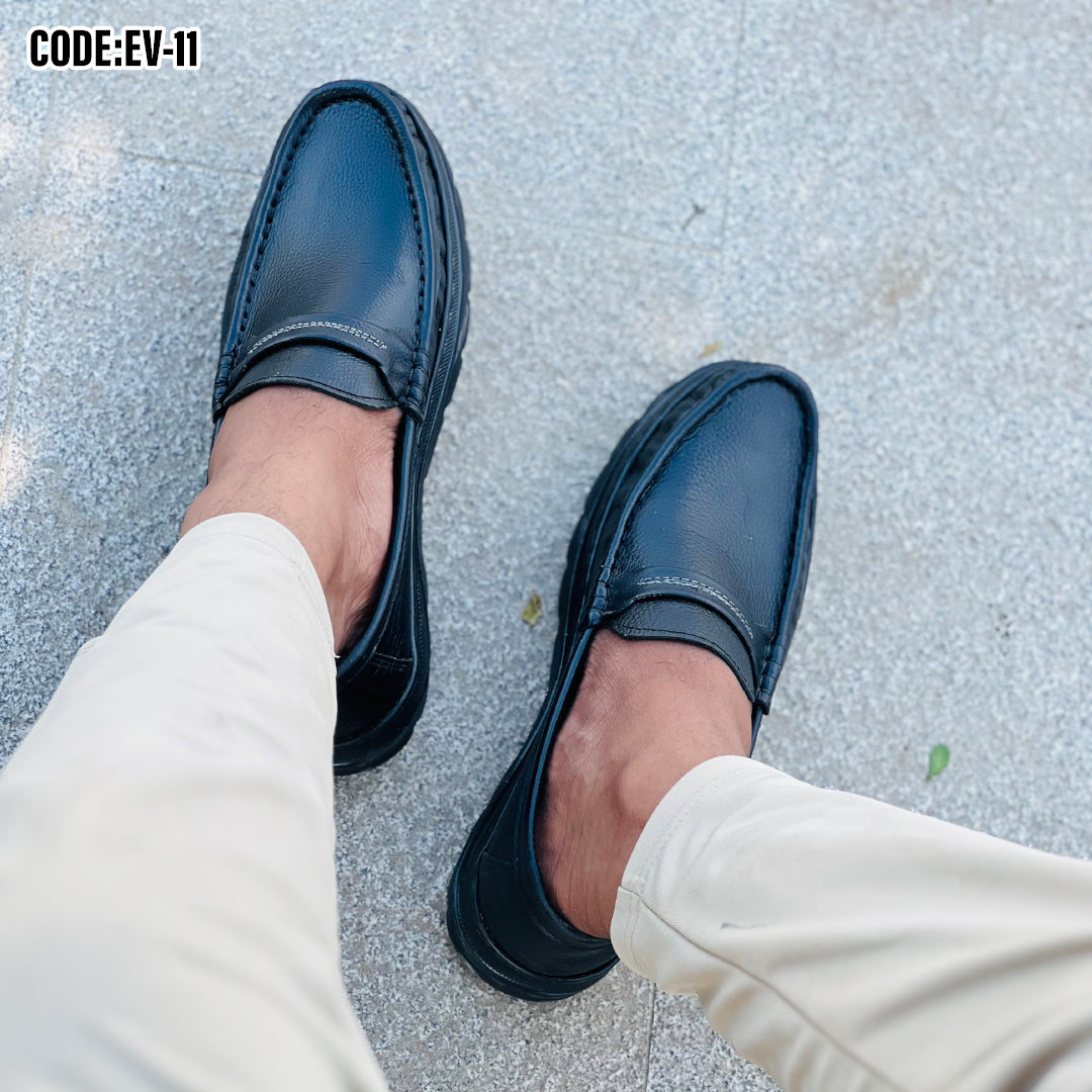 Premium Black Leather Casual Shoes EV-11