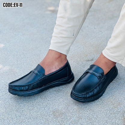 Premium Black Leather Casual Shoes EV-11