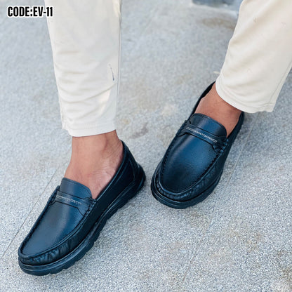 Premium Black Leather Casual Shoes EV-11