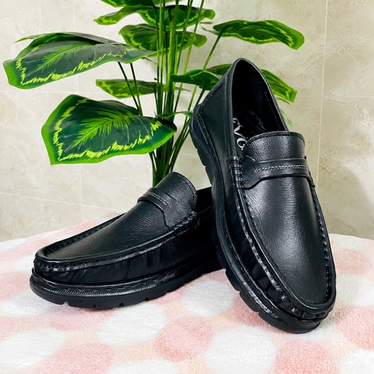 Premium Black Leather Casual Shoes EV-11