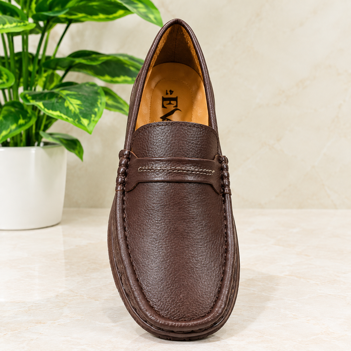 Premium Brown Leather Casual Shoes EV-12