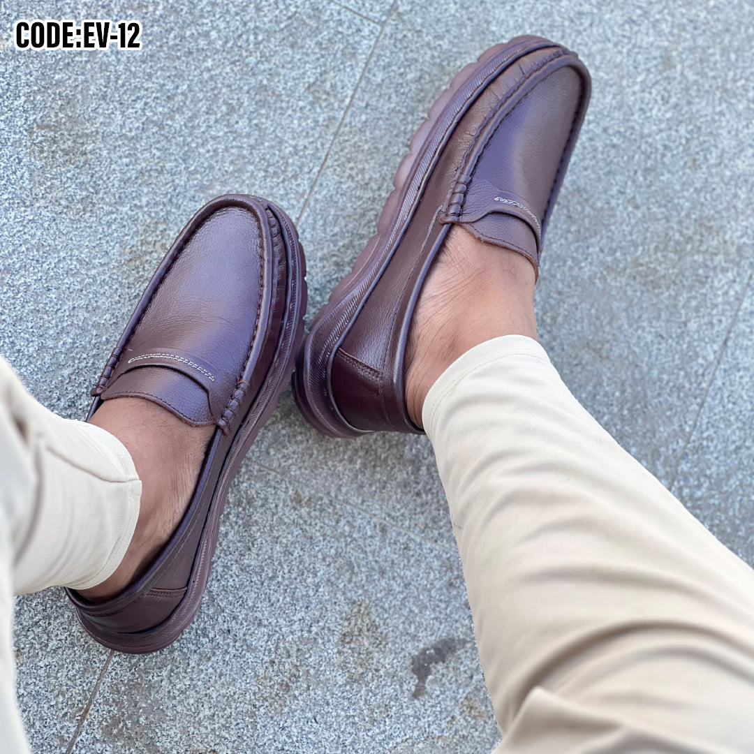 Premium Brown Leather Casual Shoes EV-12