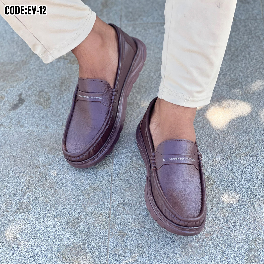 Premium Brown Leather Casual Shoes EV-12