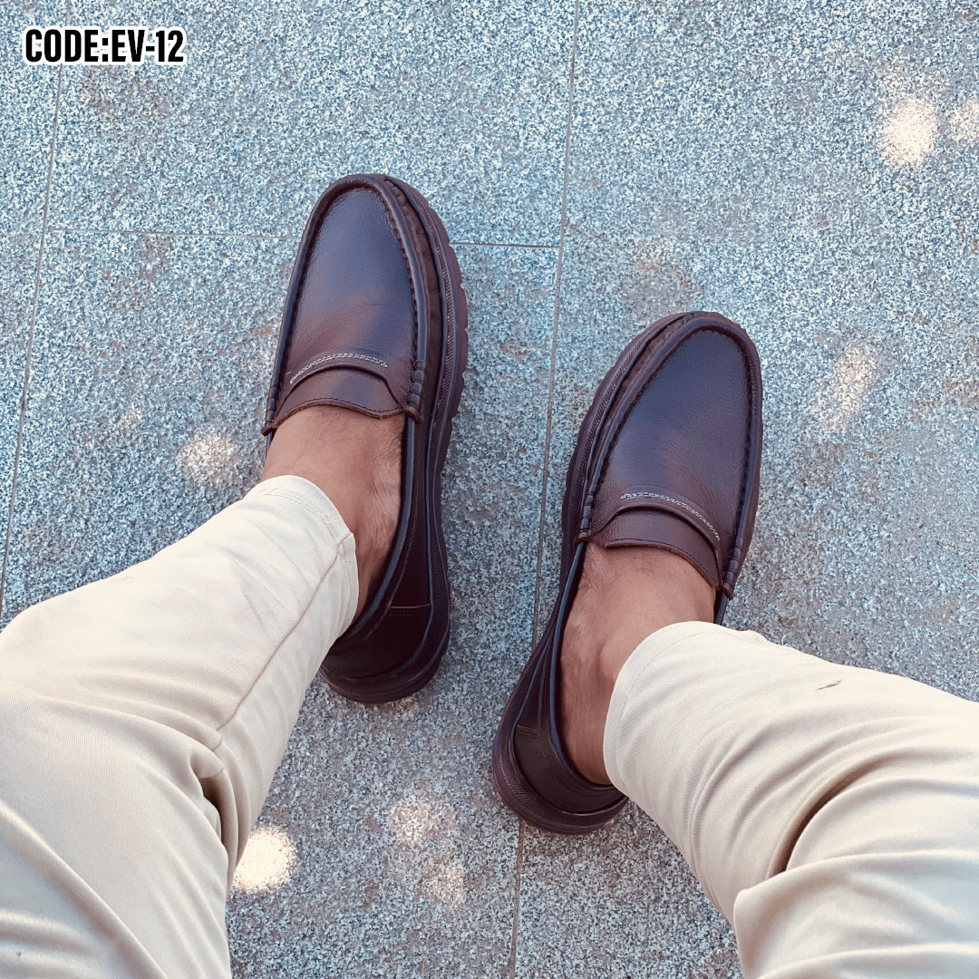 Premium Brown Leather Casual Shoes EV-12