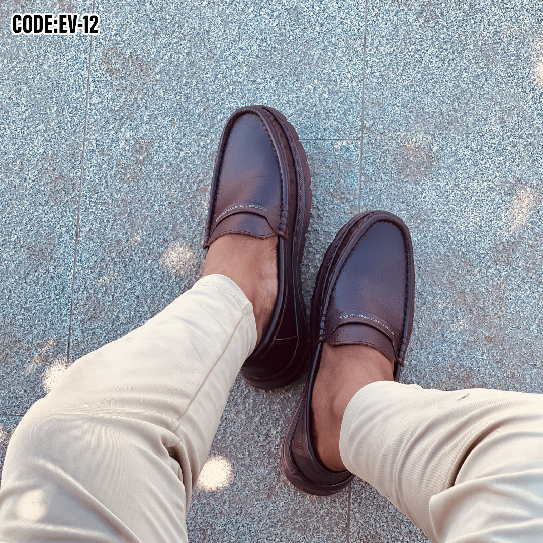 Premium Brown Leather Casual Shoes EV-12