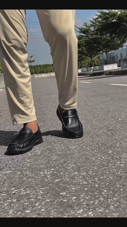 Premium Black Leather Casual Shoes EV-11