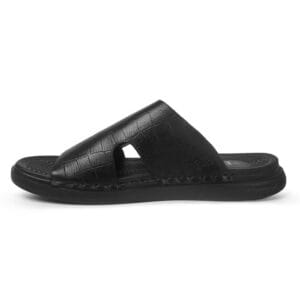 Crocodile Pattern Double Buckle Comfort Leather Sandal Black EV-09