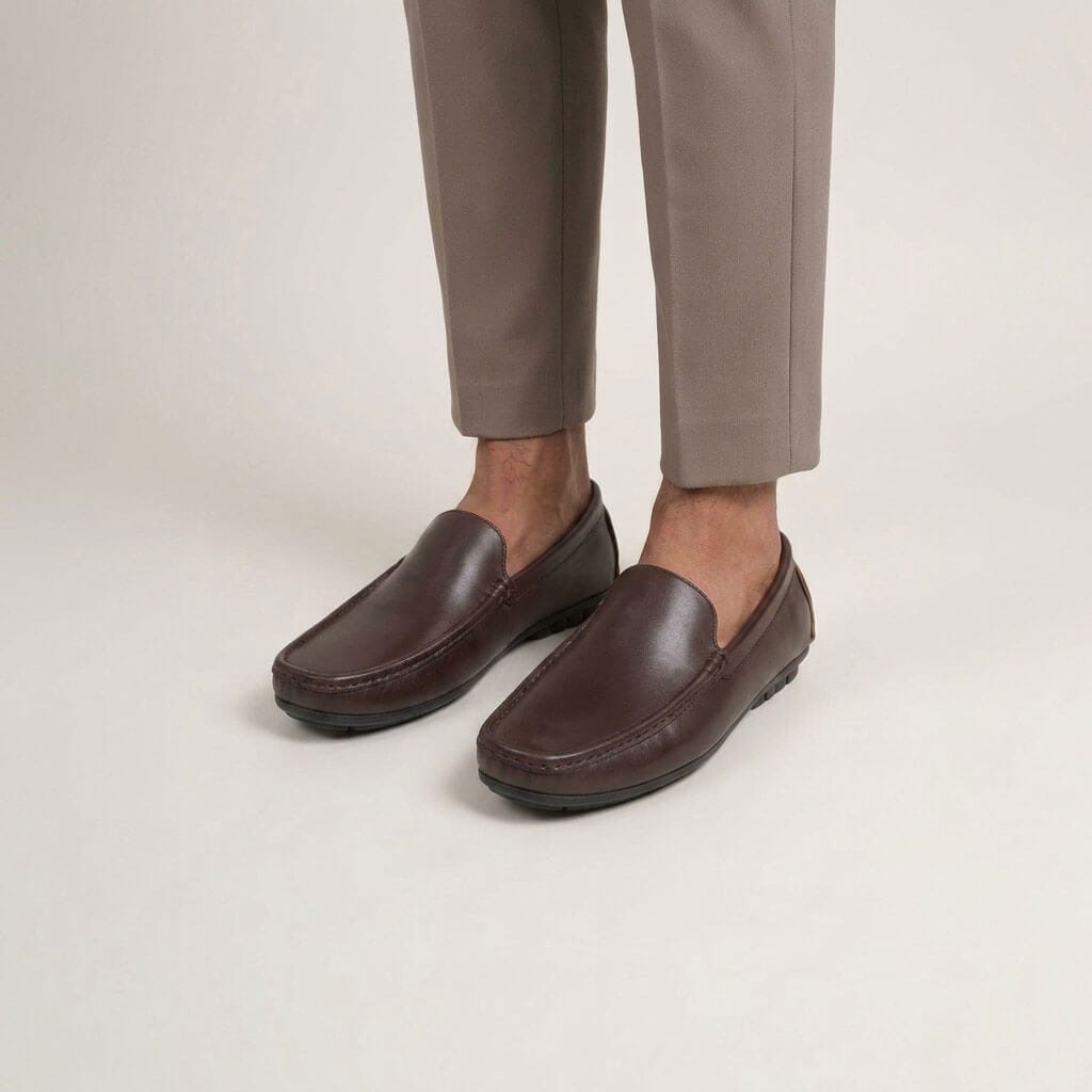 Men's Classic Plain Leather Loafer Shoes Dark Brown - EV-L25