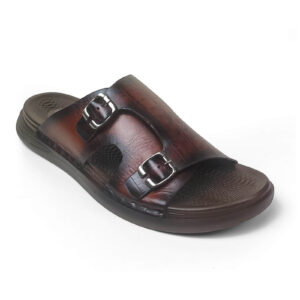 Premium Double Buckle Leather Comfort Sandal – Brown- EVS 00001