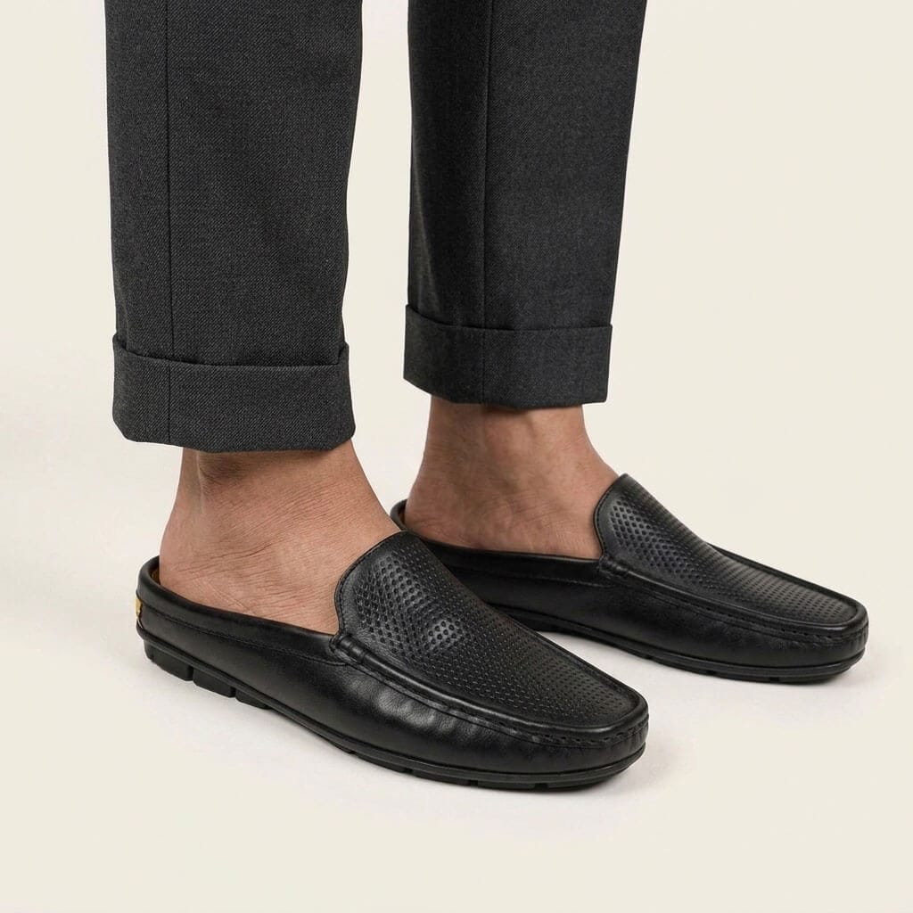 Men's Genuine Leather Half Loafers Slip-On Breathable Mule Shoes EV-H20