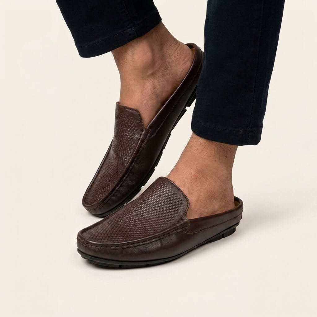 Men's Genuine Leather Half Loafers Slip-On Breathable Mule Shoes EV-H21